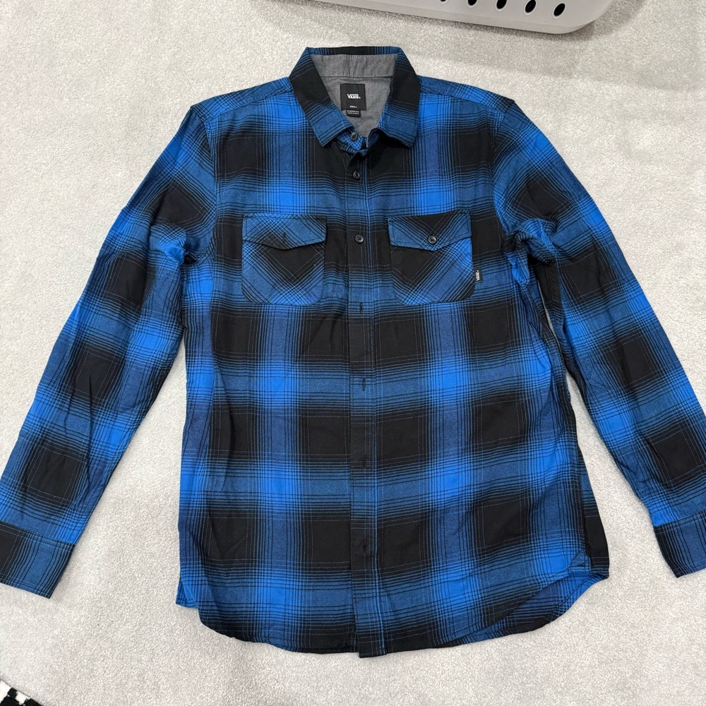 Vans Blue and Black Plaid Casual Button Down Shirt
